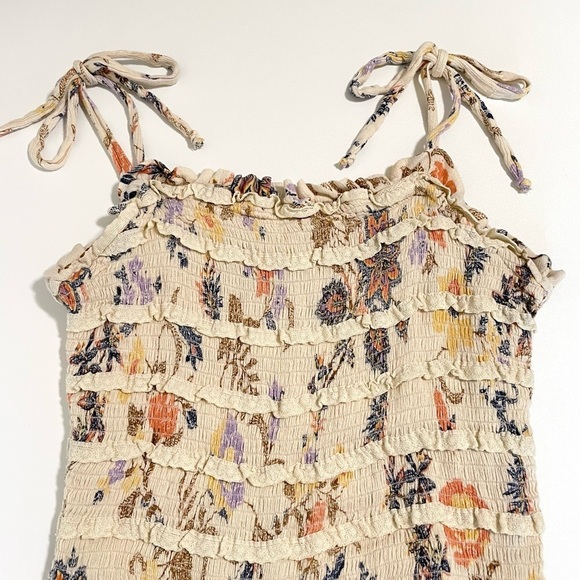 Free People Isla Floral Tie Strap Smocked Bodice Midi Dress Sweet Cream Small - Picture 12 of 16